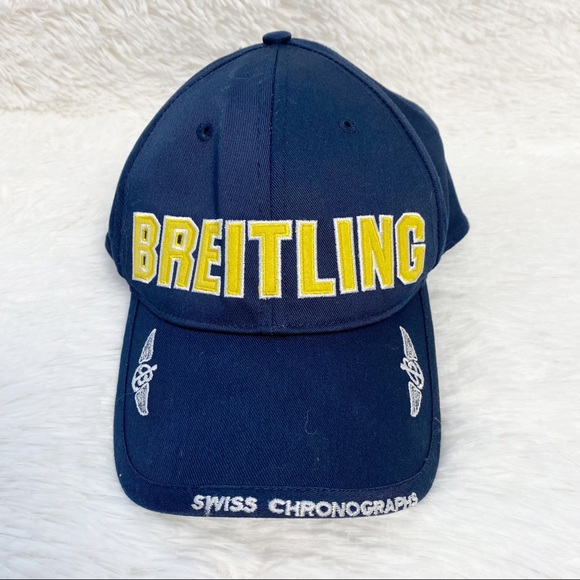 Breitling Navy Blue, White & Yellow Embroidered Logo Pilot's Cap Baseball Hat OS - Picture 10 of 10